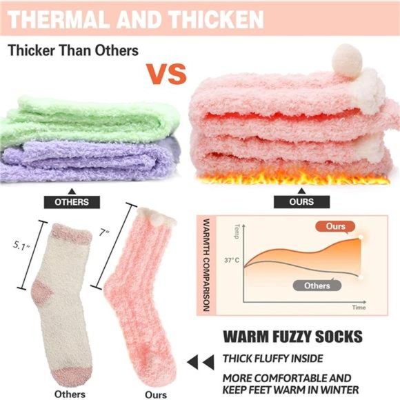 Womens Fuzzy Socks Slipper Fluffy Cozy Comfy Cabin Plush Warm Winter Sleep Socks - Picture 5 of 7